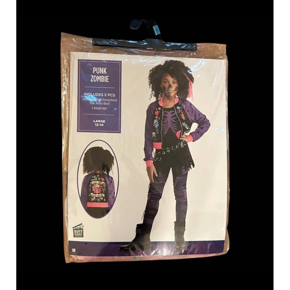 Punk Zombie Halloween Costume Purple Black Kids Large 12-14 NEW!